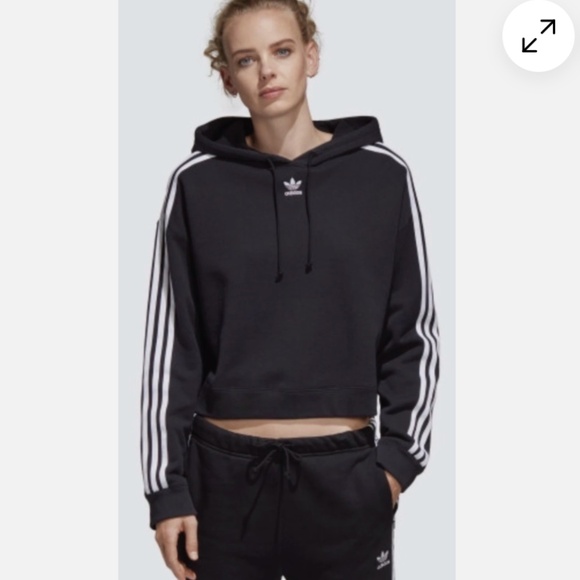 ADIDAS Cropped Black with the Three Stripes Sweatshirt - Size L - Picture 1 of 12
